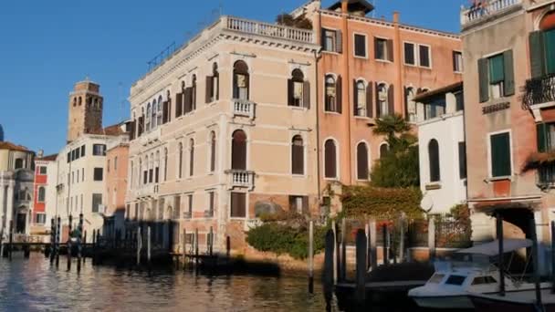 Herrlicher Blick auf die noblen historischen Gebäude Venedigs auf dem Canal Grande — Stockvideo