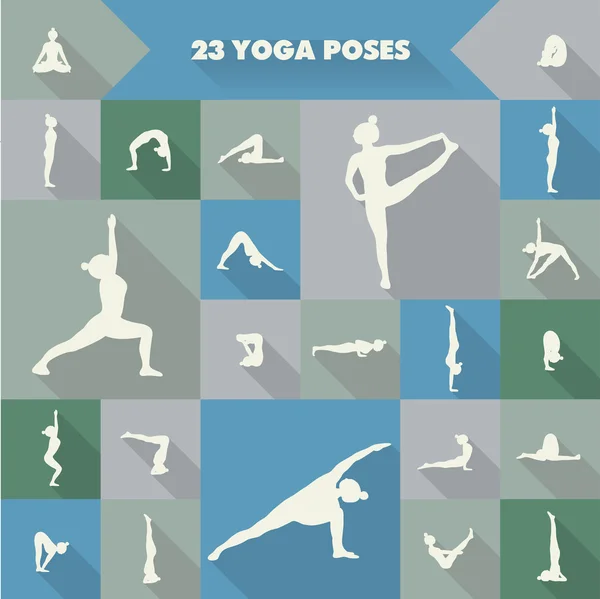 23 silhouettes de poses de yoga — Image vectorielle