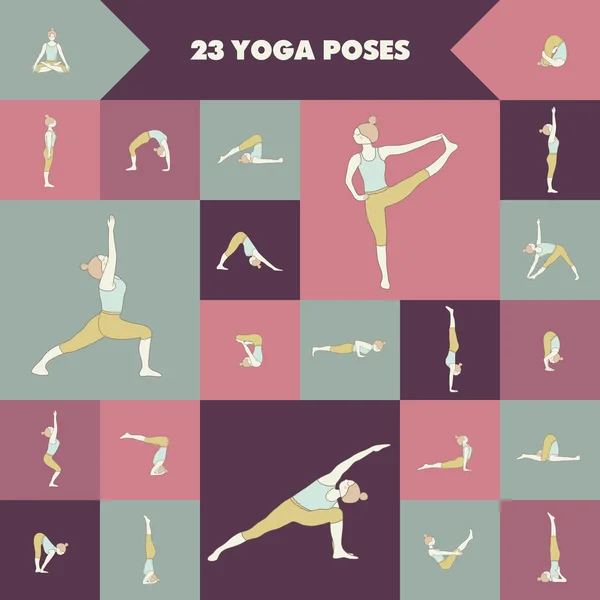 23 poses de yoga — Image vectorielle