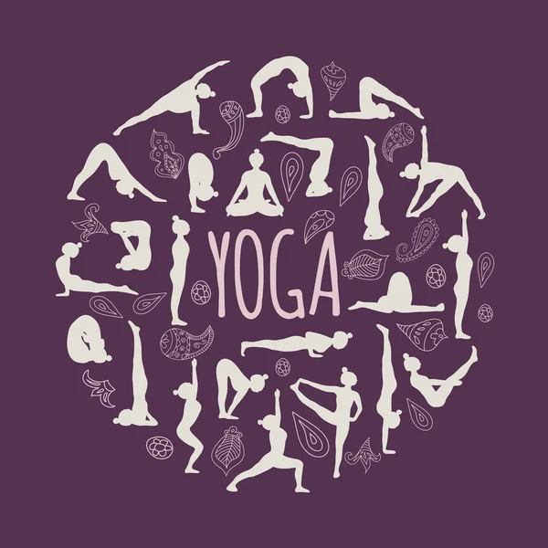 Set van yoga houdingen. — Stockvector