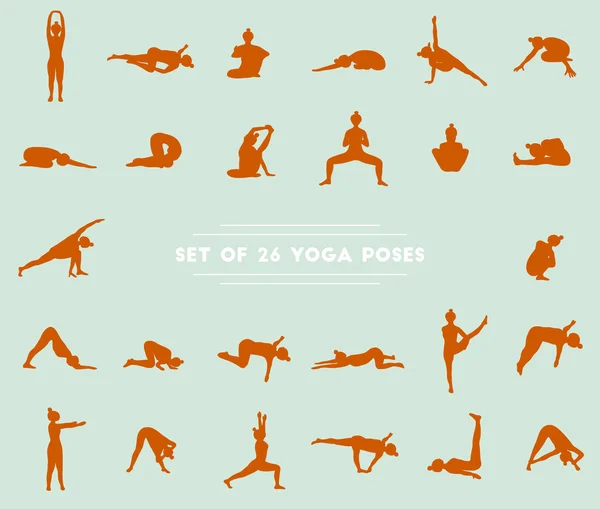 Set di ventisei pose yoga — Vettoriale Stock