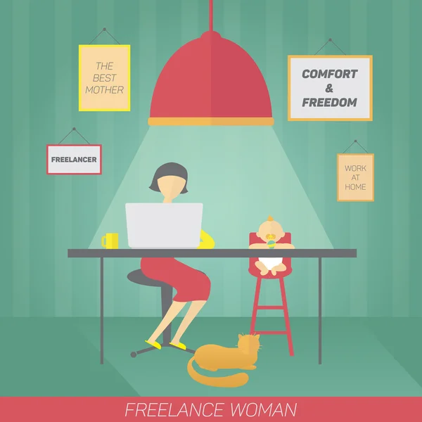 Madre freelancer — Vector de stock