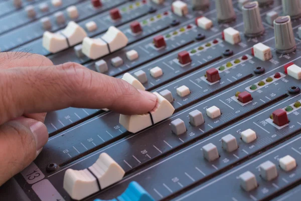 Part of an audio sound mixer with buttons and sliders — Stock Photo, Image