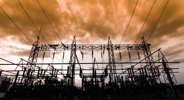 Sub station 115/22 kv utomhus typ silhouette — Stockfoto