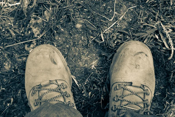 Man Standing Work Boots — Stock Photo, Image