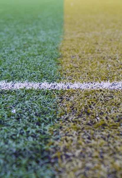 Green and yellow artificial turf pattern with a line — Stock Photo, Image