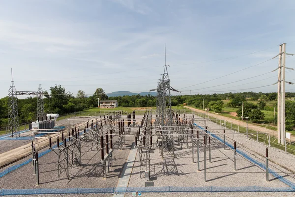 Sub estação 115 a 22 kV ao ar livre tipo vista de olho de pássaro — Fotografia de Stock