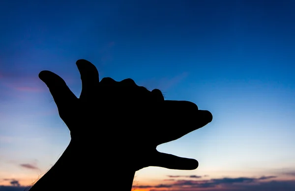 Hund formt Handsilhouette im Himmel — Stockfoto