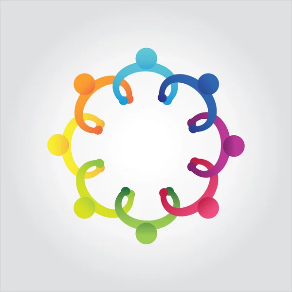 Vecteur d'écoliers colorés, enfants se tenant la main, réunion d'affaires, discussion, communauté — Image vectorielle