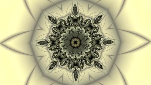以抽象花朵为中心的分形背景动画和半透明背景上各种分形螺旋装饰的出现 — 图库视频影像