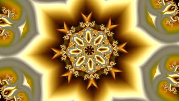 Animatie Van Abstracte Gele Bloemen Achtergrond Met Mooie Fractal Ornament — Stockvideo