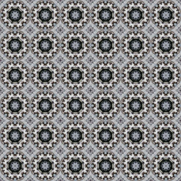 Çembersel fraktal süsleme ve merkezde yıldız ile soyut geometrik dikişsiz desen