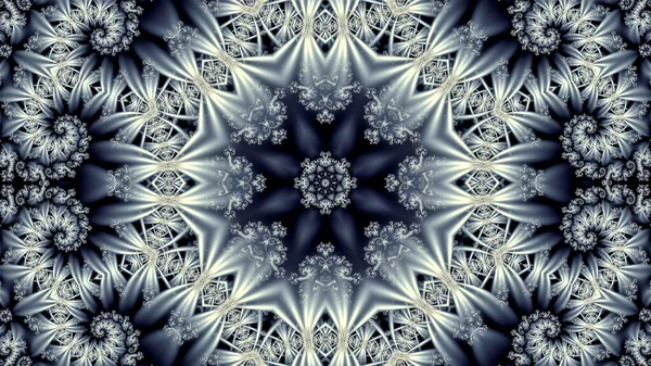 Buzlu dairesel fraktal süsten ve ortasında bir yıldızdan oluşan güzel bir kış soyut arkaplanı.