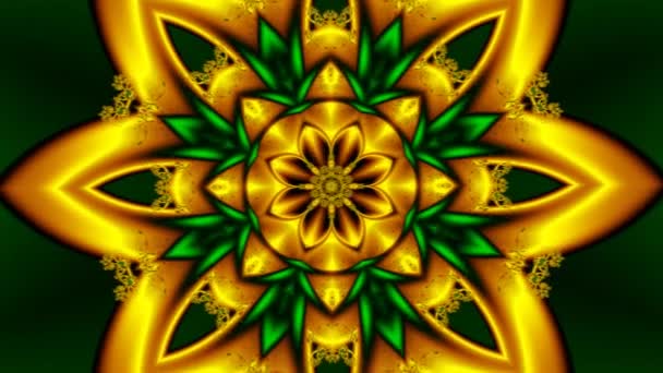带绿色饰物的金色星形动画 中间有绿色背景的金分形饰物 — 图库视频影像