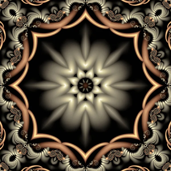 Klasik tarzda dairesel bir sınıra sahip bir çerçeve biçiminde yaratıcı soyut arkaplan ve merkezinde alışılmadık bir fildişi çiçek.