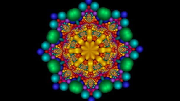 Kalejdoskopisk Förändring Vacker Abstrakt Mandala Bestående Färgglada Bollar Svart Bakgrund — Stockvideo