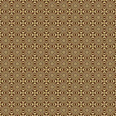 geometrik fraktal şekilleri ve soyut çiçekleri olan, altın renginde soyut geometrik dikişsiz desen