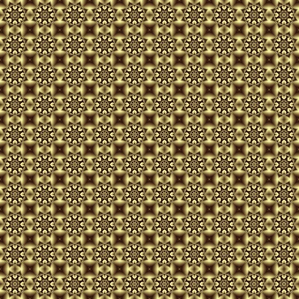 Yıldızlar ve geometrik sırayla dizilmiş geometrik şekiller biçiminde fraktal şekillerle altın renginin soyut geometrik dikişsiz deseni