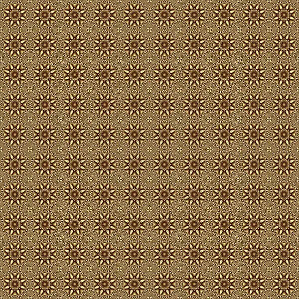 Çembersel süs ve çiçek şeklinde geometrik sıralanmış fraktal şekilli altın rengi soyut geometrik dikişsiz desen