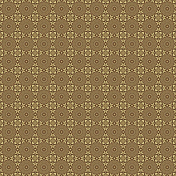 Mandala şeklinde geometrik fraktal şekillerle altın renginde geometrik dikişsiz desen ve çerçeve