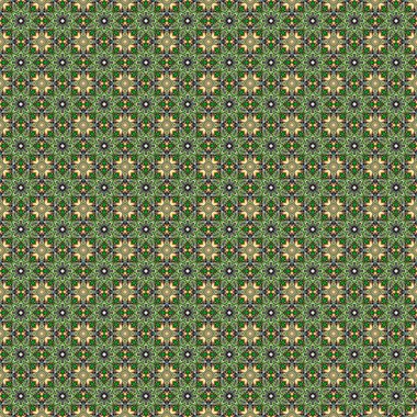 Değişik fraktal desenlere ve geometrik şekillere sahip yeşil-sarı renkli soyut geometrik dikişsiz desen