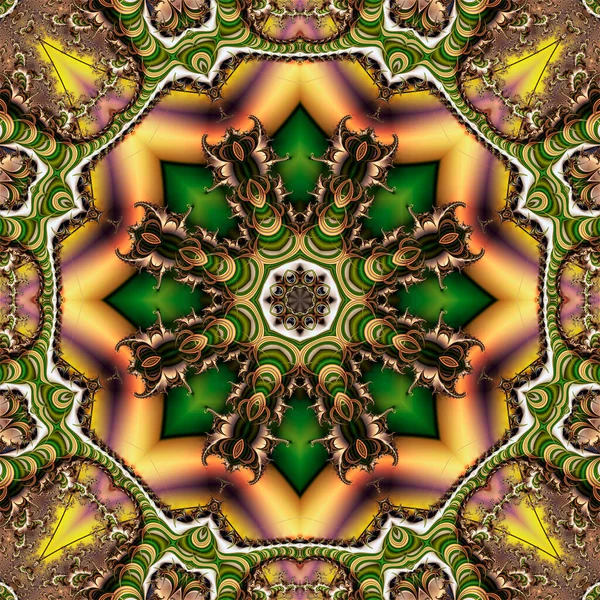 Fraktal dairesel desen ve merkezde bir yıldızdan oluşan soyut arkaplan şablonu