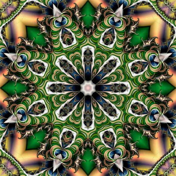 Fraktal spirallerden oluşan güzel bir şablonun yaratıcı soyut arka plan şablonu ve kompozisyonun ortasında bir yıldız