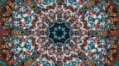 Soyut çok renkli bir süs içindeki kaleydoskopik renk oyunu. Merkezde şeffaf bir zeminde çeşitli fraktal figürler var.