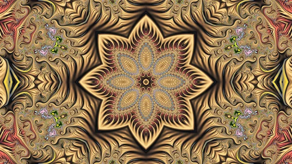 Merkezinde olağandışı bir soyut çiçek ve dairesel spiraller şeklinde fraktal bir süs olan fraktal bir arkaplan.