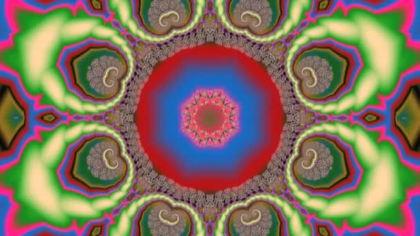 Animación Adorno Abstracto Brillante Con Cambio Caleidoscópico Patrón Fractal Variado — Vídeo de stock