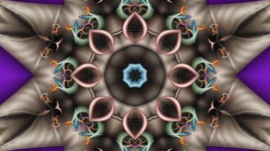 looking inside a koative star against a lilac background and the appearance in the center of a variety of fractal ornaments and geometric shapes