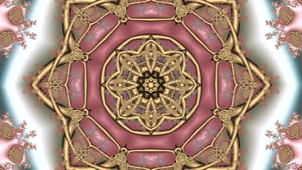 Animation Beautiful Bronze Pink Colored Mandala Blue Background Kaleidoscopic Transformation — 图库视频影像