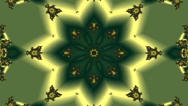 Kaleidoscopic Change Abstract Fractal Ornament Yellow Color Green Background — Vídeos de Stock