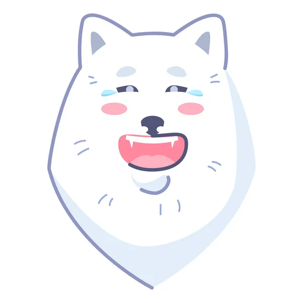 Hondensticker Lachende Emoticon Emoticon Voor Sociale Netwerken Boodschappers Witte Hond — Stockvector