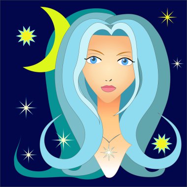 Gece gökyüzünde bir kız portresi