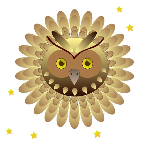 Owl head with feathers — Stock Vector