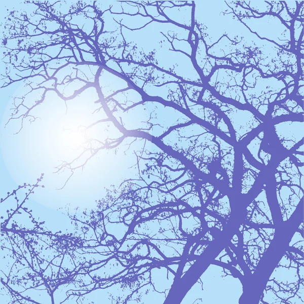 The purple outline of a tree on a blue background — 스톡 벡터