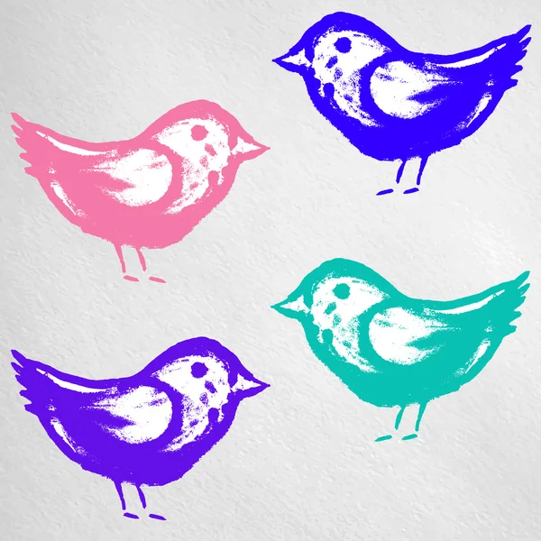 Čtyři multi-barevné ptáky na šedém pozadí — Stockový vektor