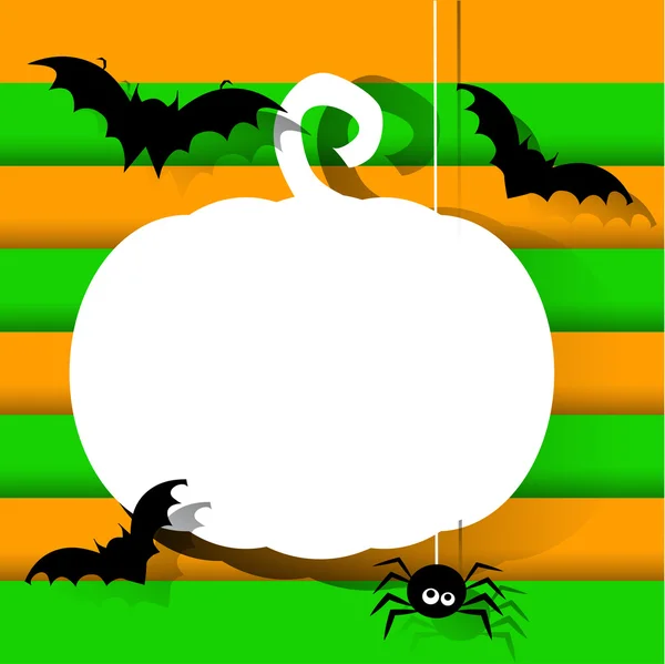 Calabaza de papel y murciélagos sobre fondo verde naranja — Archivo Imágenes Vectoriales