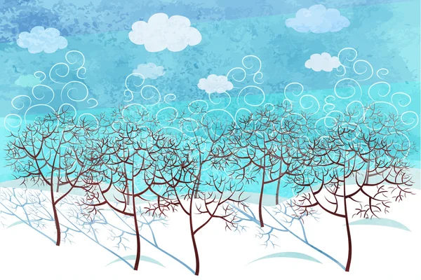 Winter forest landscape in the morning — Stock Vector