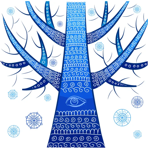 Albero blu senza foglie con ornamento — Vettoriale Stock