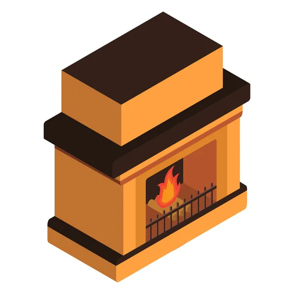 Isometric fireplace with the burning fire — Stock Vector