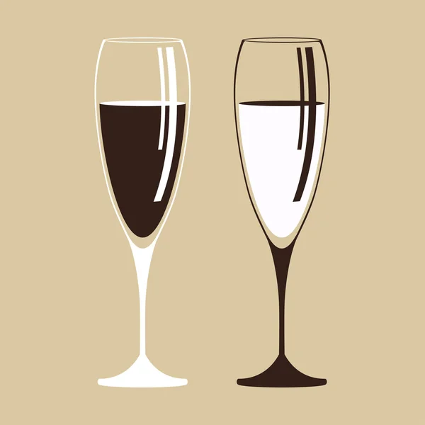 Bicchieri con vino bianco marrone beige illustrazione — Vettoriale Stock