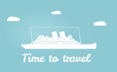   Vektör görüntü ile gemi için bir afiş ve broşür seyahat cruise liner bulut için bir örnek