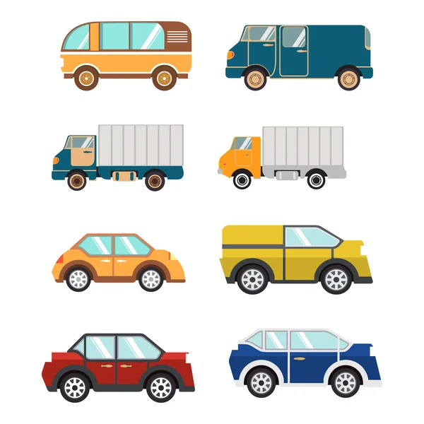 Conjunto vector coches planos — Vector de stock