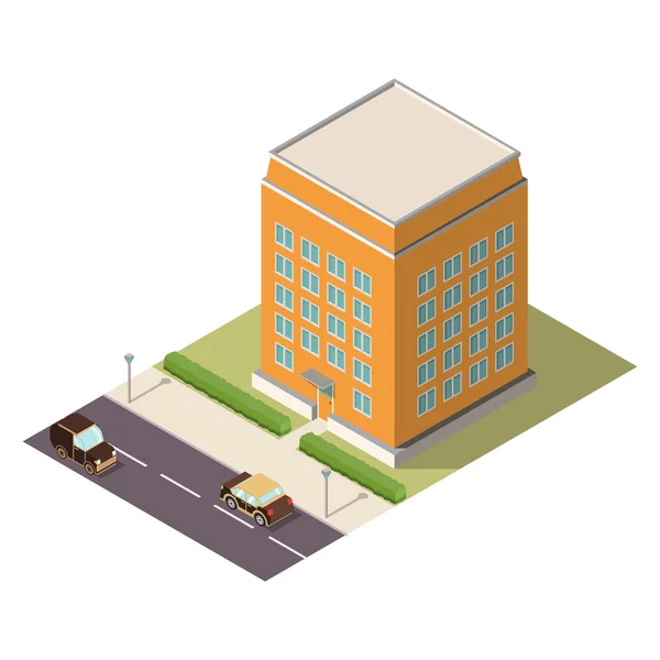 Isometrische Darstellung mit dem Bild des Hauses und der Autos — Stockvektor