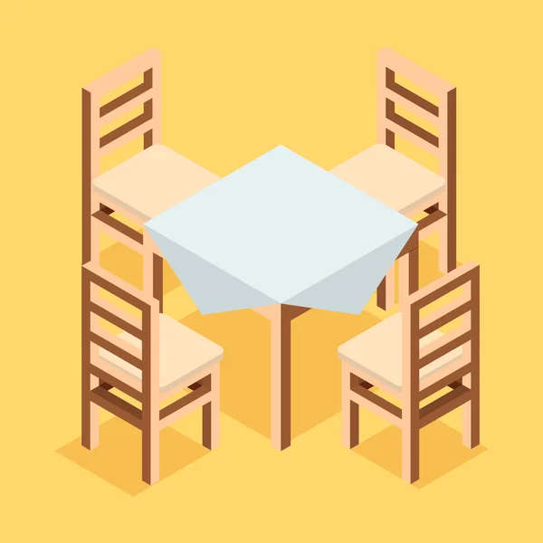 Vector isometric chairs and a table with a cloth — Stock Vector