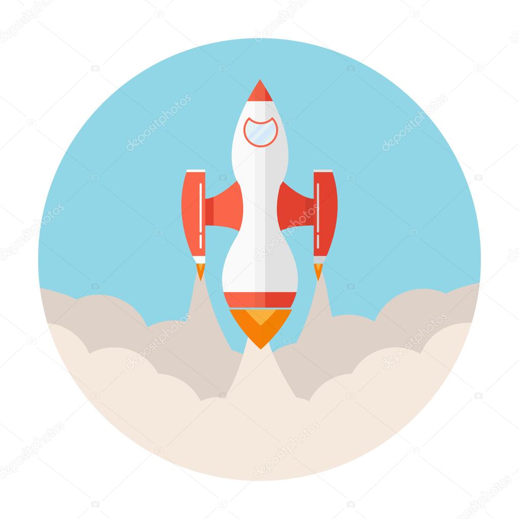 Flying rocket flat vector.lat start of the rocket.Space travel..Project start up.Design elements for a banner, leaflets for business.