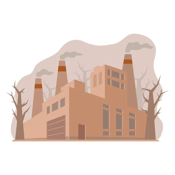 Industrial factory in perspective view. Air chimney pollution with smoke. — Stock Vector