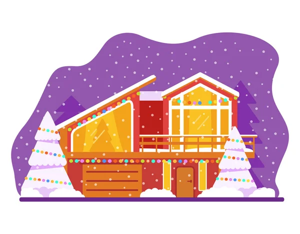 Christmas house decorated with garlands.Modern Scandinavian country house. — Stock Vector
